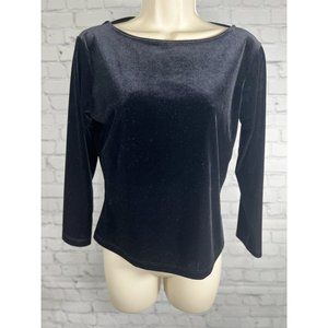 Vintage Star CCC Black Velour Back Crisscross Detail Long Sleeve Blouse